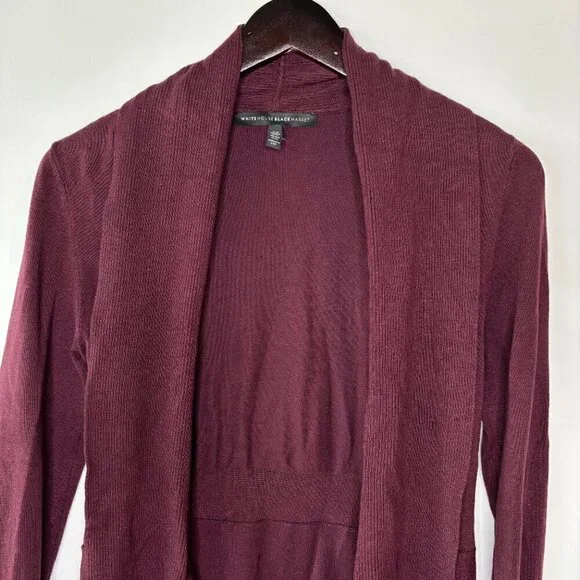 White House Black Market Women's Wine Cabernet Waterfall Cardigan Size XS - Picture 2 of 9